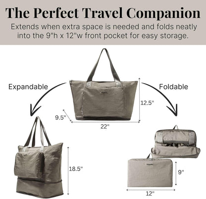 Carryall Expandable Lightweight Travel Tote 22" Packable Folding Compact Nylon Washable Weekender w/Luggage Sleeve