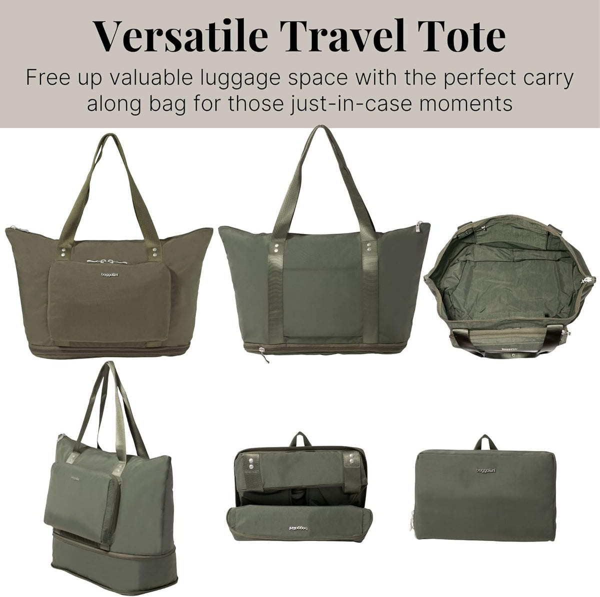 Carryall Expandable Lightweight Travel Tote 22" Packable Folding Compact Nylon Washable Weekender w/Luggage Sleeve
