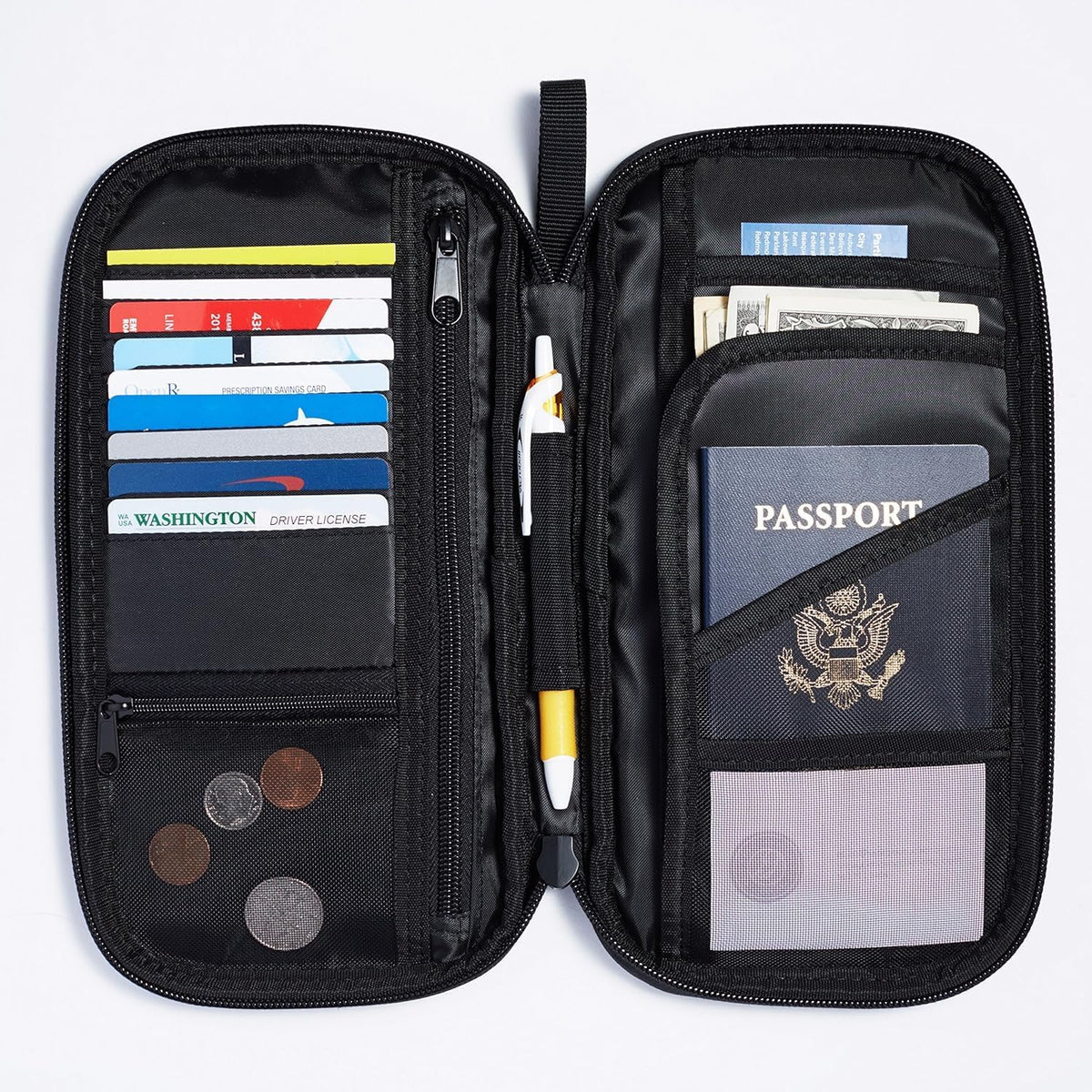 RFID-blocking Passport Wallet, Passport Holder for Travel, Polyester/Nylon Material with Durable Zipper Closure, Zippered Pockets, Slots for Cards, 10"x5", Black, Solid