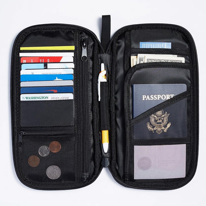 RFID-blocking Passport Wallet, Passport Holder for Travel, Polyester/Nylon Material with Durable Zipper Closure, Zippered Pockets, Slots for Cards, 10"x5", Black, Solid