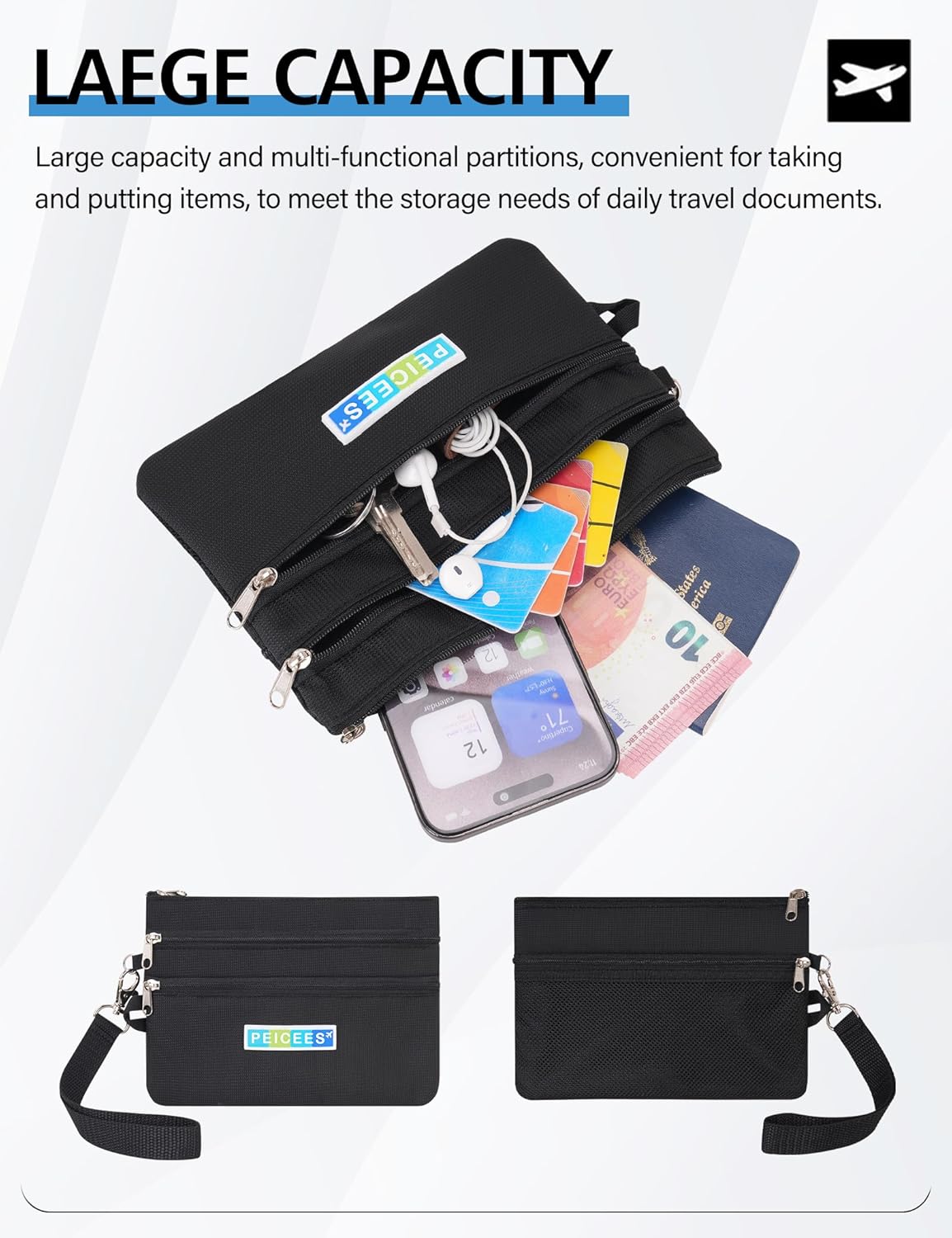 World Travel Essentials Currency and Passport Organizers Cash Cards Tickets Holder RFID Blocking Wallet, Lake Blue