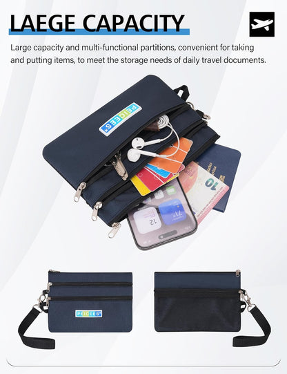 World Travel Essentials Currency and Passport Organizers Cash Cards Tickets Holder RFID Blocking Wallet, Lake Blue