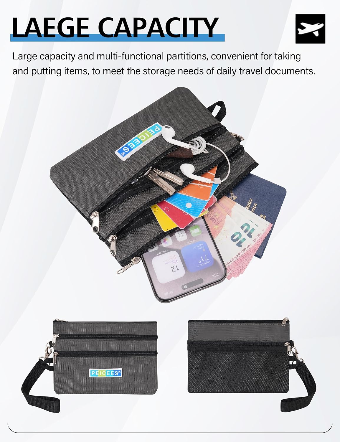 World Travel Essentials Currency and Passport Organizers Cash Cards Tickets Holder RFID Blocking Wallet, Lake Blue