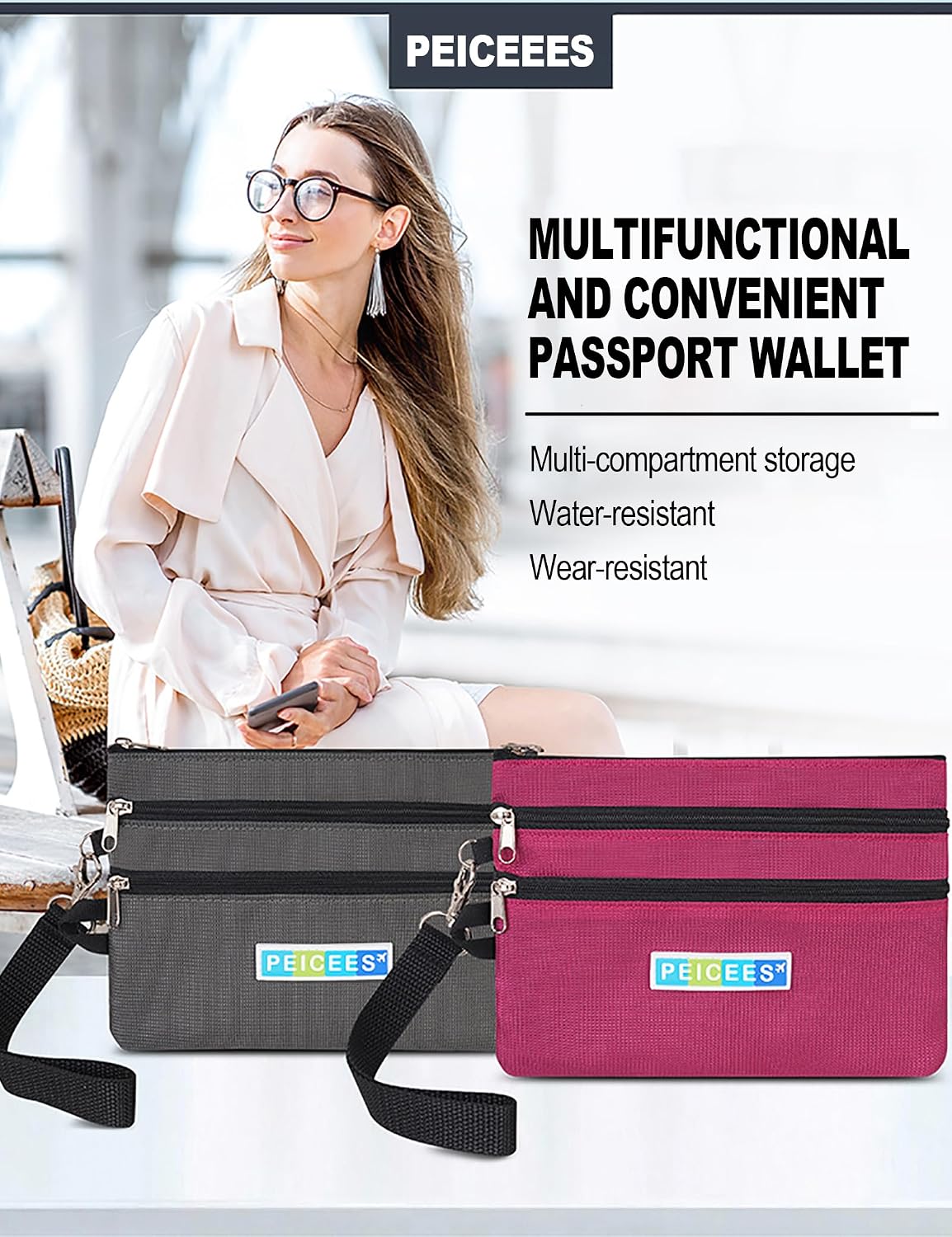 World Travel Essentials Currency and Passport Organizers Cash Cards Tickets Holder RFID Blocking Wallet, Lake Blue