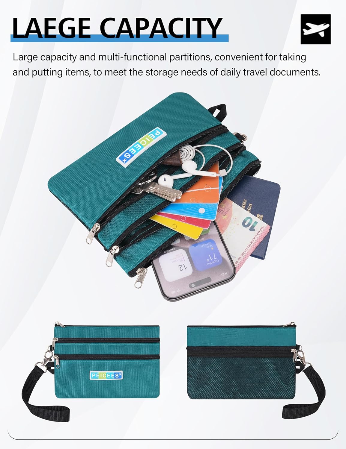 World Travel Essentials Currency and Passport Organizers Cash Cards Tickets Holder RFID Blocking Wallet, Lake Blue