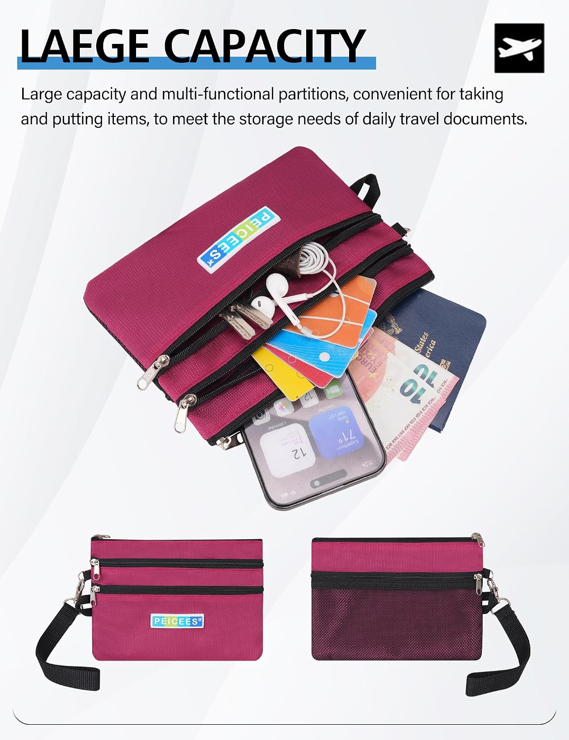 World Travel Essentials Currency and Passport Organizers Cash Cards Tickets Holder RFID Blocking Wallet, Lake Blue