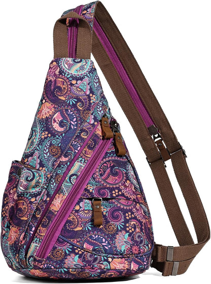 Canvas Sling Bag - Small Crossbody Backpack Shoulder Casual Daypack Rucksack for Men Women(Large Version,Khaki)