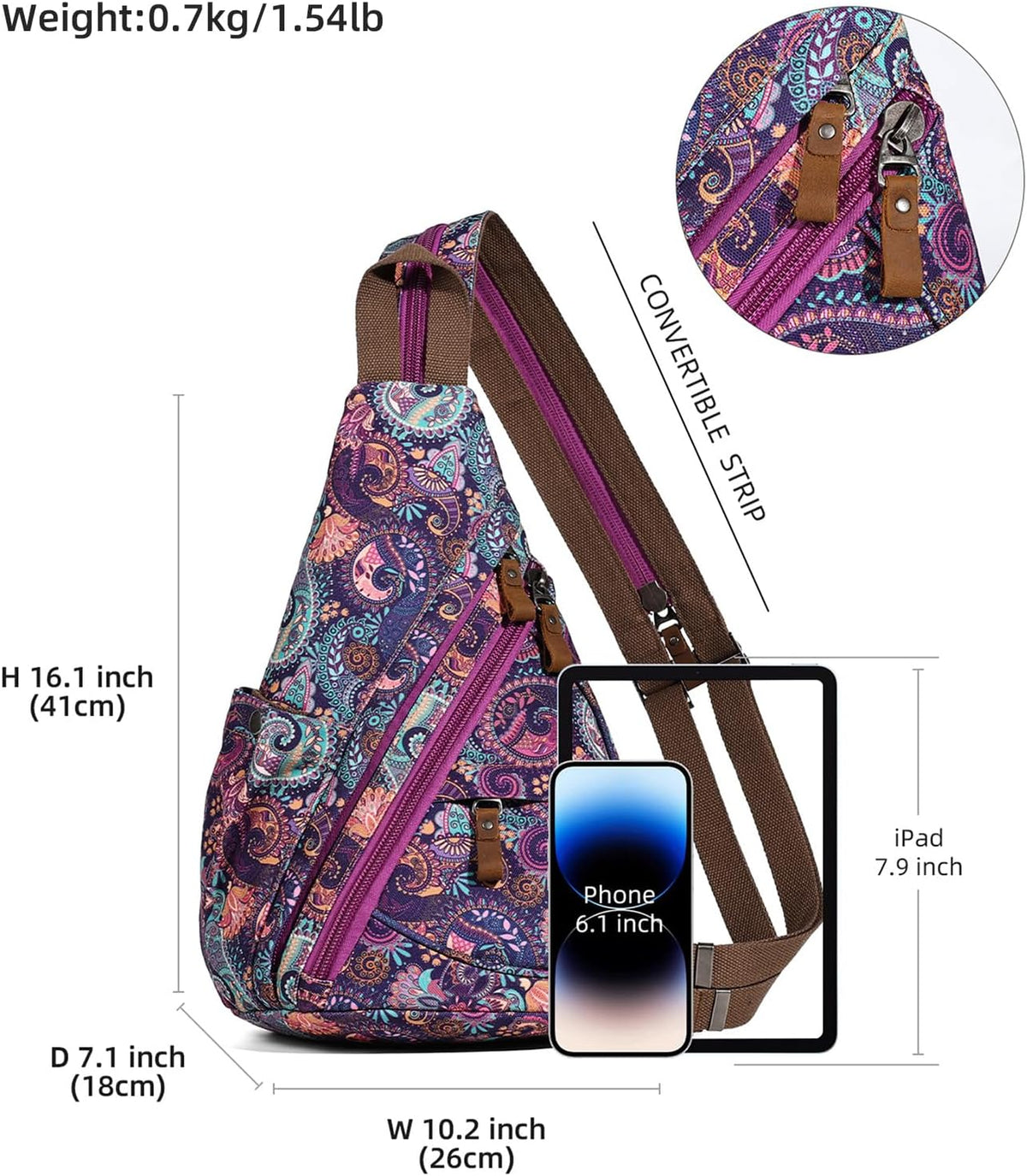 Canvas Sling Bag - Small Crossbody Backpack Shoulder Casual Daypack Rucksack for Men Women(Large Version,Khaki)