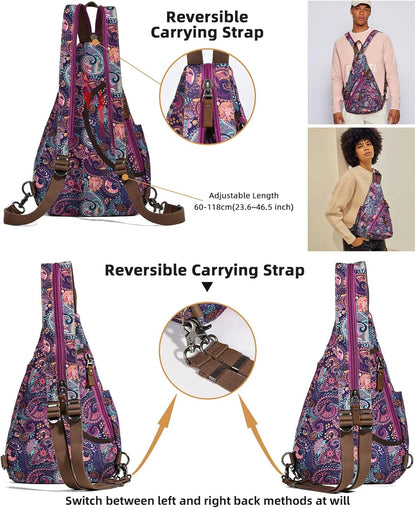 Canvas Sling Bag - Small Crossbody Backpack Shoulder Casual Daypack Rucksack for Men Women(Large Version,Khaki)