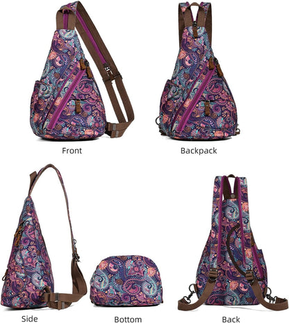 Canvas Sling Bag - Small Crossbody Backpack Shoulder Casual Daypack Rucksack for Men Women(Large Version,Khaki)