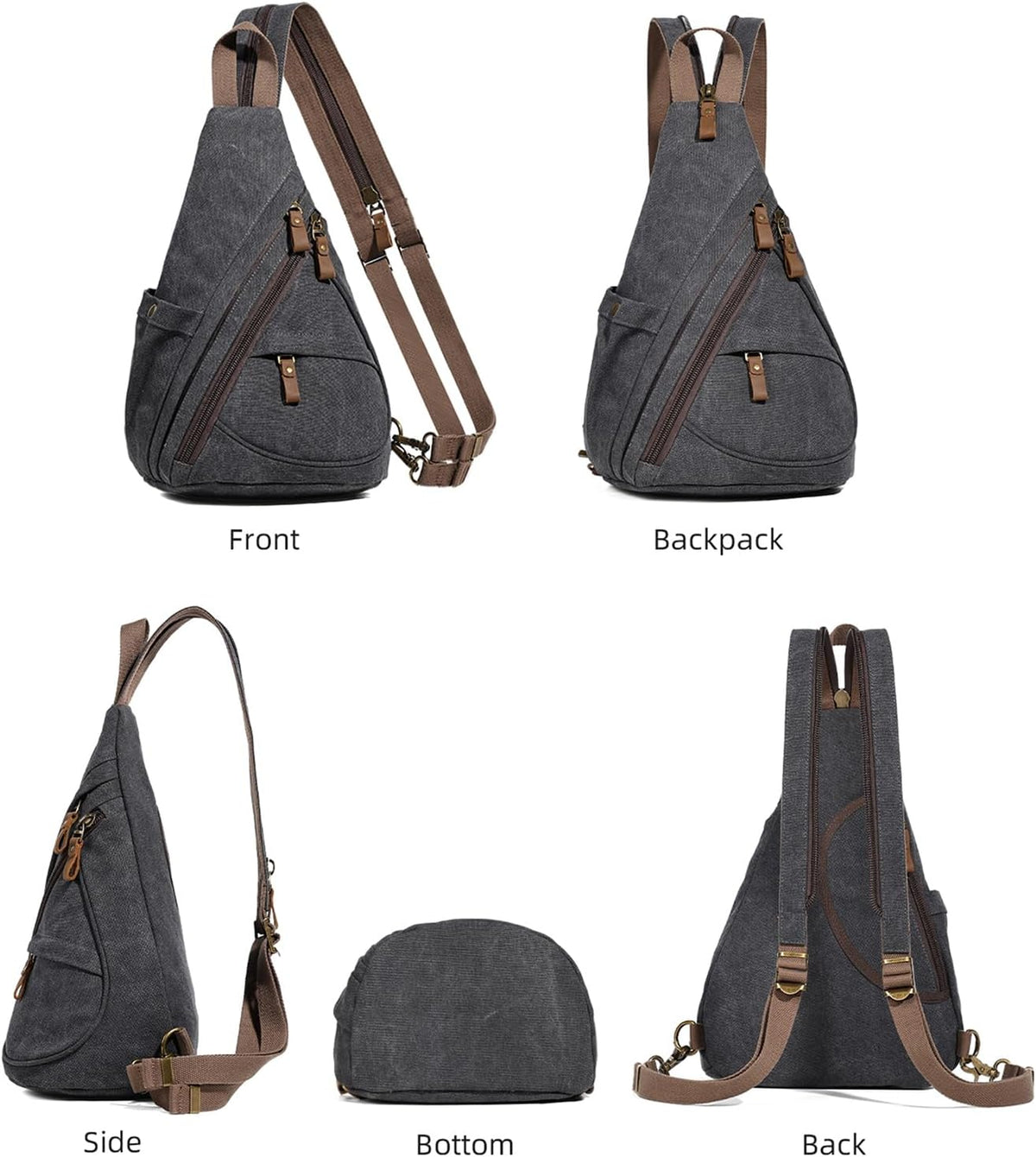 Canvas Sling Bag - Small Crossbody Backpack Shoulder Casual Daypack Rucksack for Men Women(Large Version,Khaki)