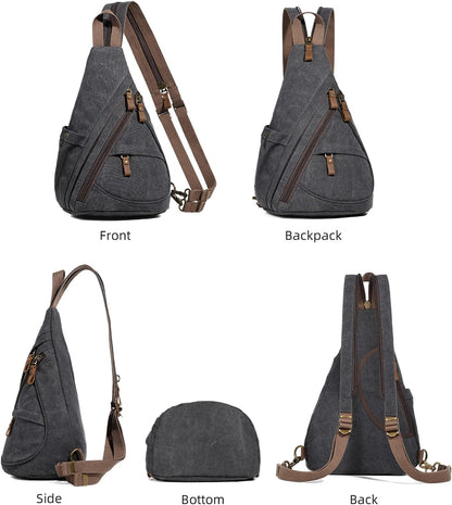 Canvas Sling Bag - Small Crossbody Backpack Shoulder Casual Daypack Rucksack for Men Women(Large Version,Khaki)