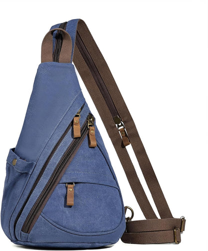 Canvas Sling Bag - Small Crossbody Backpack Shoulder Casual Daypack Rucksack for Men Women(Large Version,Khaki)