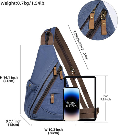 Canvas Sling Bag - Small Crossbody Backpack Shoulder Casual Daypack Rucksack for Men Women(Large Version,Khaki)