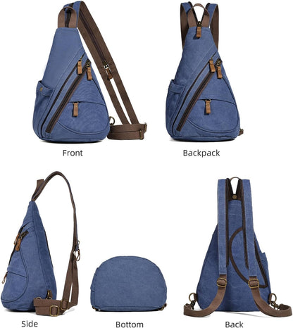 Canvas Sling Bag - Small Crossbody Backpack Shoulder Casual Daypack Rucksack for Men Women(Large Version,Khaki)