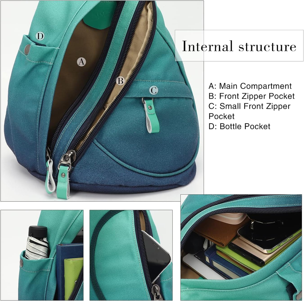 Canvas Sling Bag - Small Crossbody Backpack Shoulder Casual Daypack Rucksack for Men Women(Large Version,Khaki)