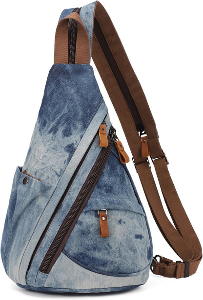 Canvas Sling Bag - Small Crossbody Backpack Shoulder Casual Daypack Rucksack for Men Women(Large Version,Khaki)