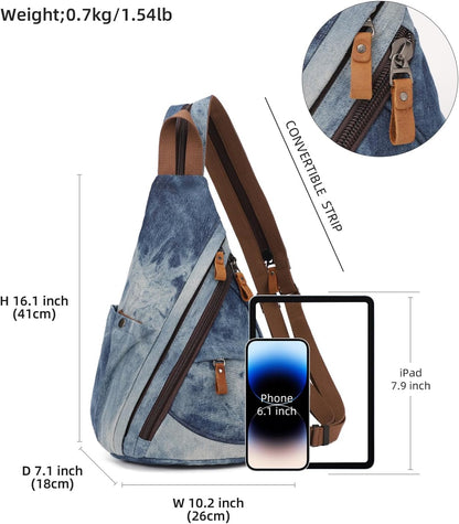 Canvas Sling Bag - Small Crossbody Backpack Shoulder Casual Daypack Rucksack for Men Women(Large Version,Khaki)