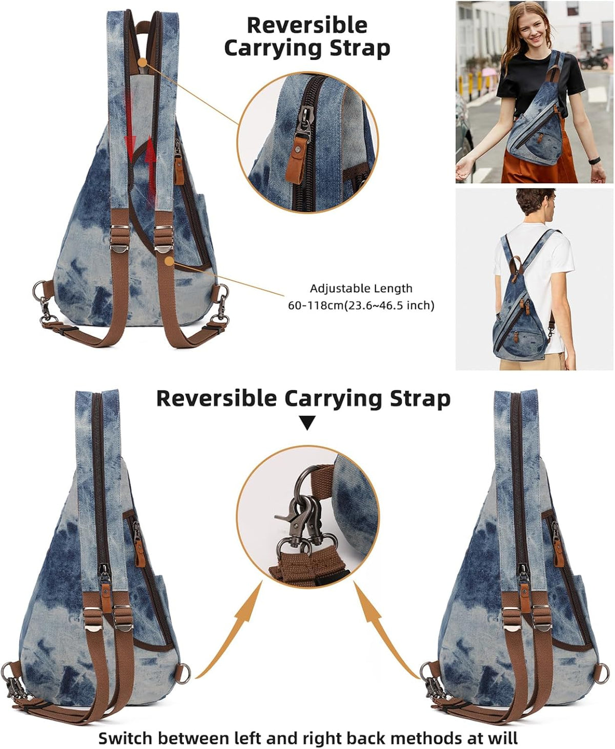 Canvas Sling Bag - Small Crossbody Backpack Shoulder Casual Daypack Rucksack for Men Women(Large Version,Khaki)