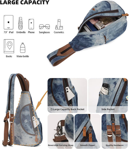 Canvas Sling Bag - Small Crossbody Backpack Shoulder Casual Daypack Rucksack for Men Women(Large Version,Khaki)