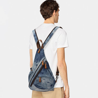 Canvas Sling Bag - Small Crossbody Backpack Shoulder Casual Daypack Rucksack for Men Women(Large Version,Khaki)
