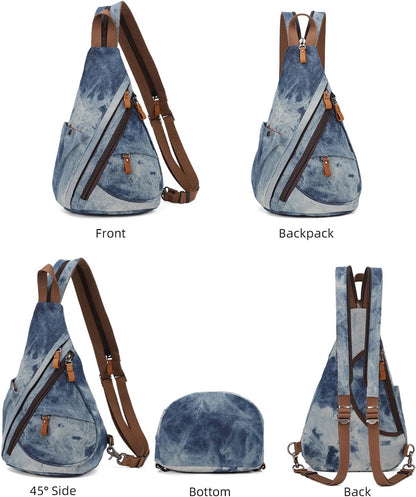 Canvas Sling Bag - Small Crossbody Backpack Shoulder Casual Daypack Rucksack for Men Women(Large Version,Khaki)