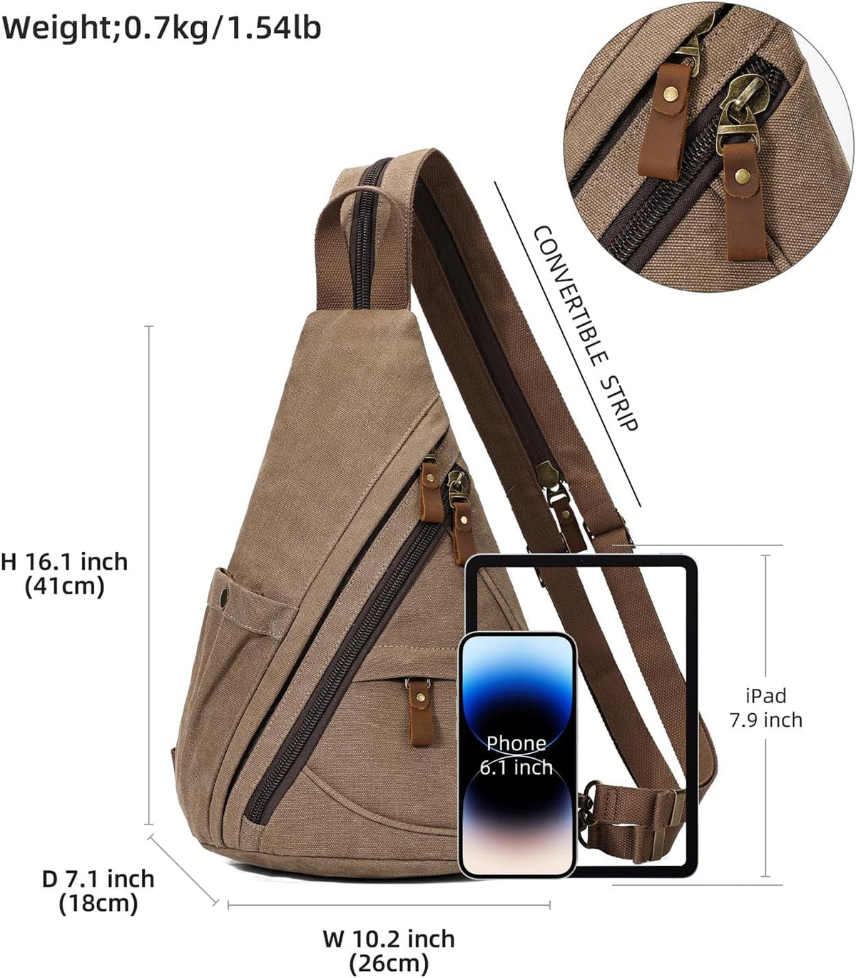 Canvas Sling Bag - Small Crossbody Backpack Shoulder Casual Daypack Rucksack for Men Women(Large Version,Khaki)