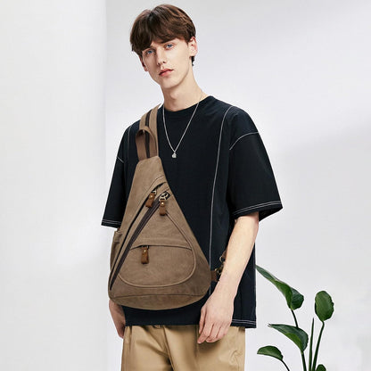 Canvas Sling Bag - Small Crossbody Backpack Shoulder Casual Daypack Rucksack for Men Women(Large Version,Khaki)