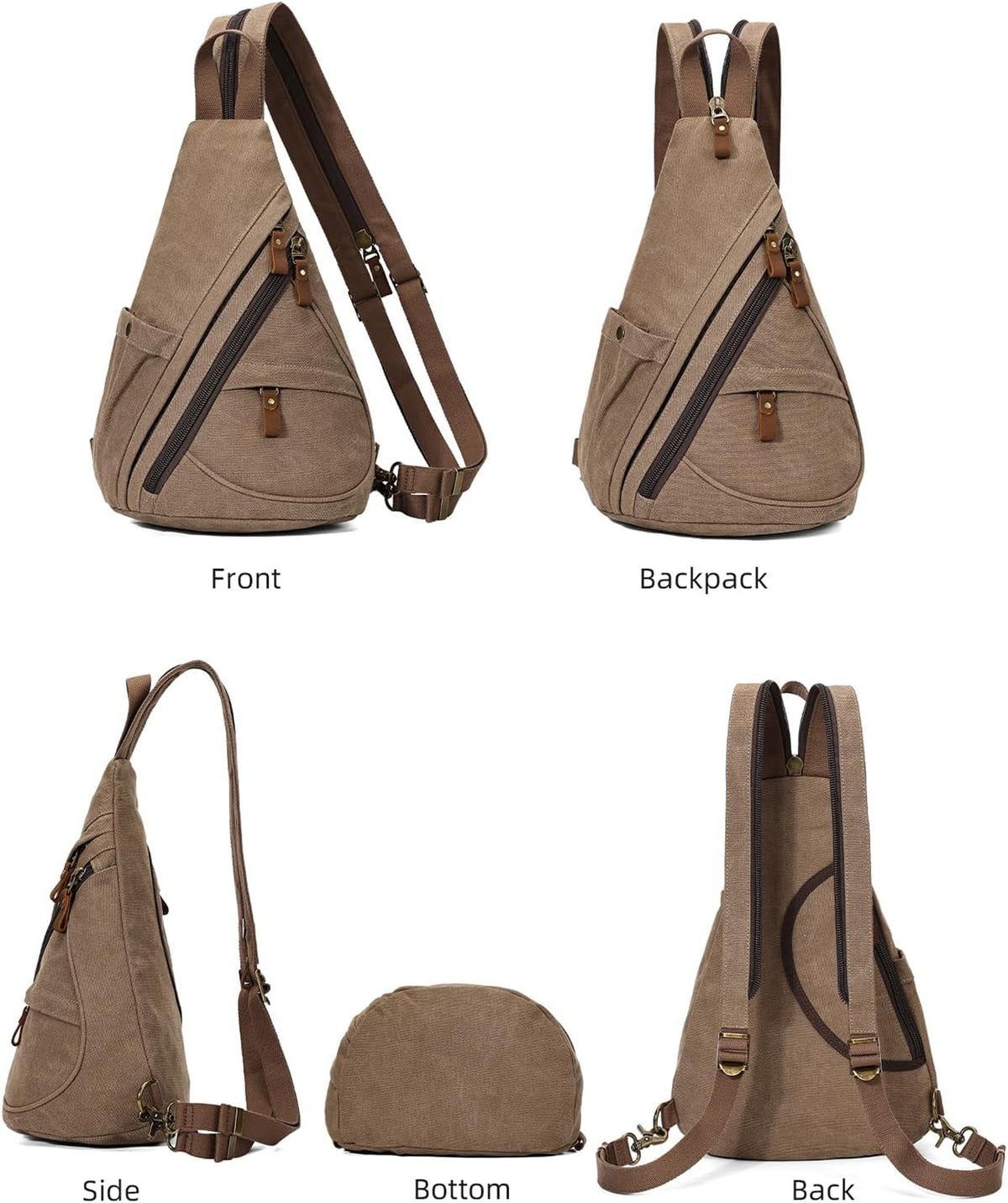 Canvas Sling Bag - Small Crossbody Backpack Shoulder Casual Daypack Rucksack for Men Women(Large Version,Khaki)