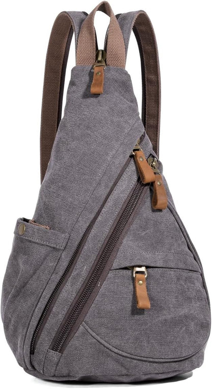 Canvas Sling Bag - Small Crossbody Backpack Shoulder Casual Daypack Rucksack for Men Women(Large Version,Khaki)