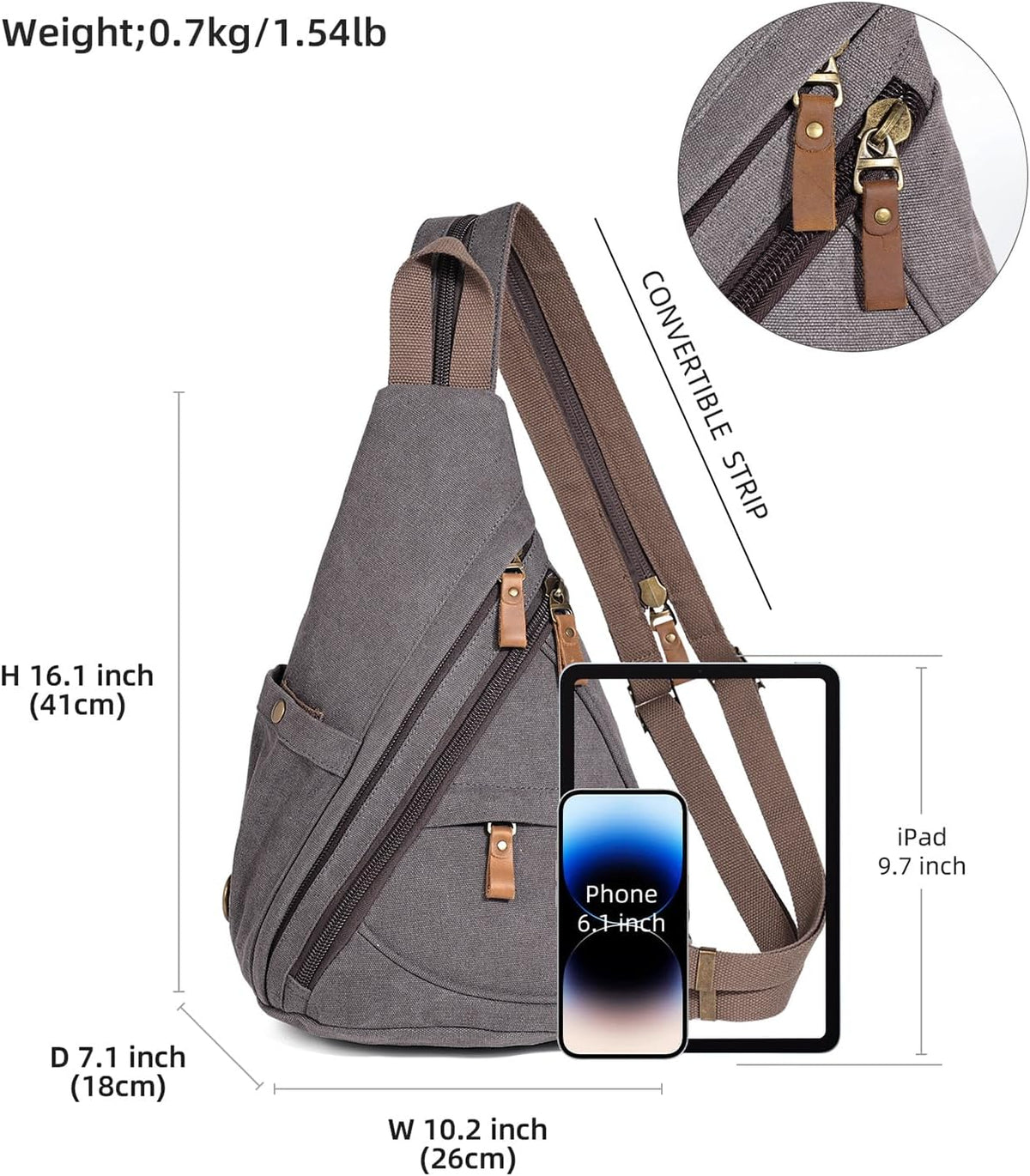 Canvas Sling Bag - Small Crossbody Backpack Shoulder Casual Daypack Rucksack for Men Women(Large Version,Khaki)