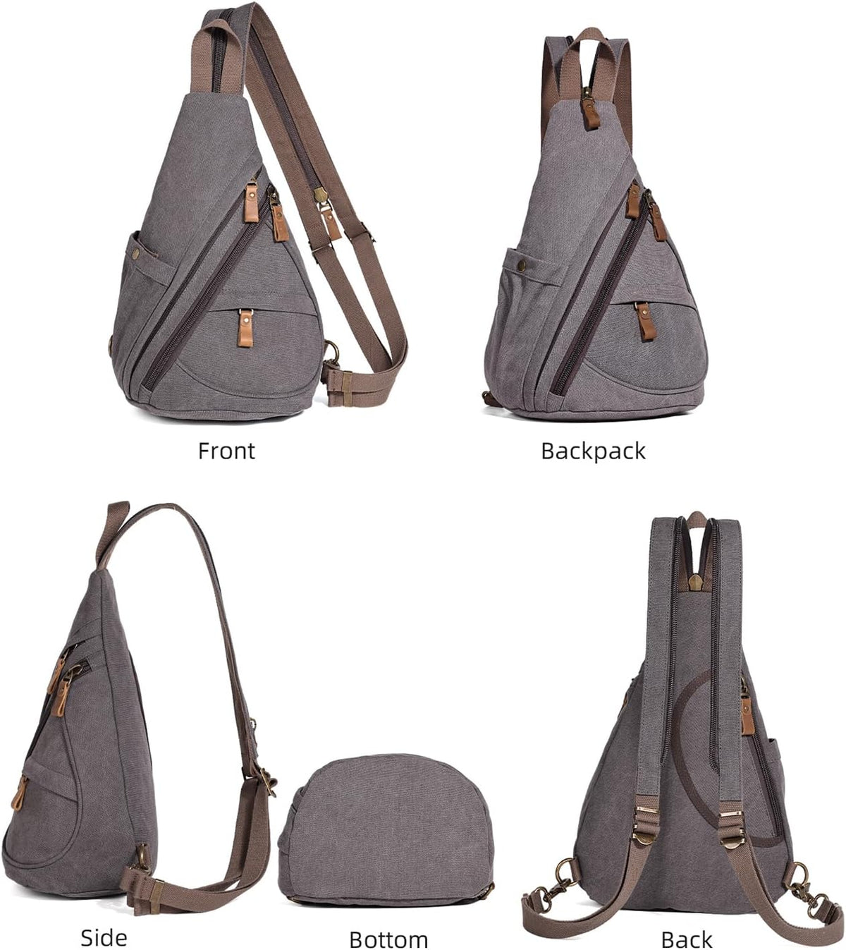 Canvas Sling Bag - Small Crossbody Backpack Shoulder Casual Daypack Rucksack for Men Women(Large Version,Khaki)