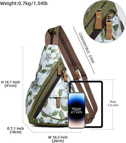 Canvas Sling Bag - Small Crossbody Backpack Shoulder Casual Daypack Rucksack for Men Women(Large Version,Khaki)