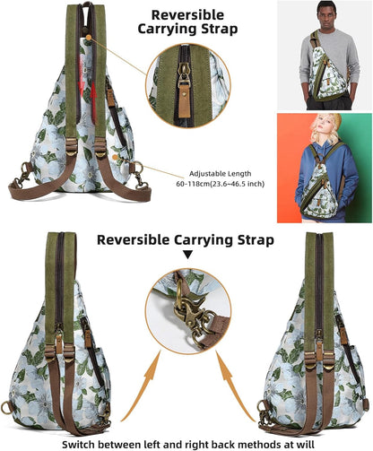 Canvas Sling Bag - Small Crossbody Backpack Shoulder Casual Daypack Rucksack for Men Women(Large Version,Khaki)