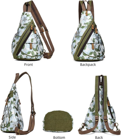 Canvas Sling Bag - Small Crossbody Backpack Shoulder Casual Daypack Rucksack for Men Women(Large Version,Khaki)