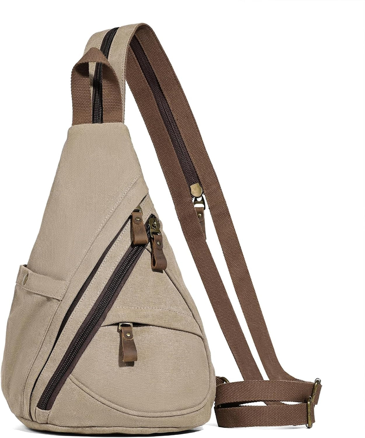 Canvas Sling Bag - Small Crossbody Backpack Shoulder Casual Daypack Rucksack for Men Women(Large Version,Khaki)