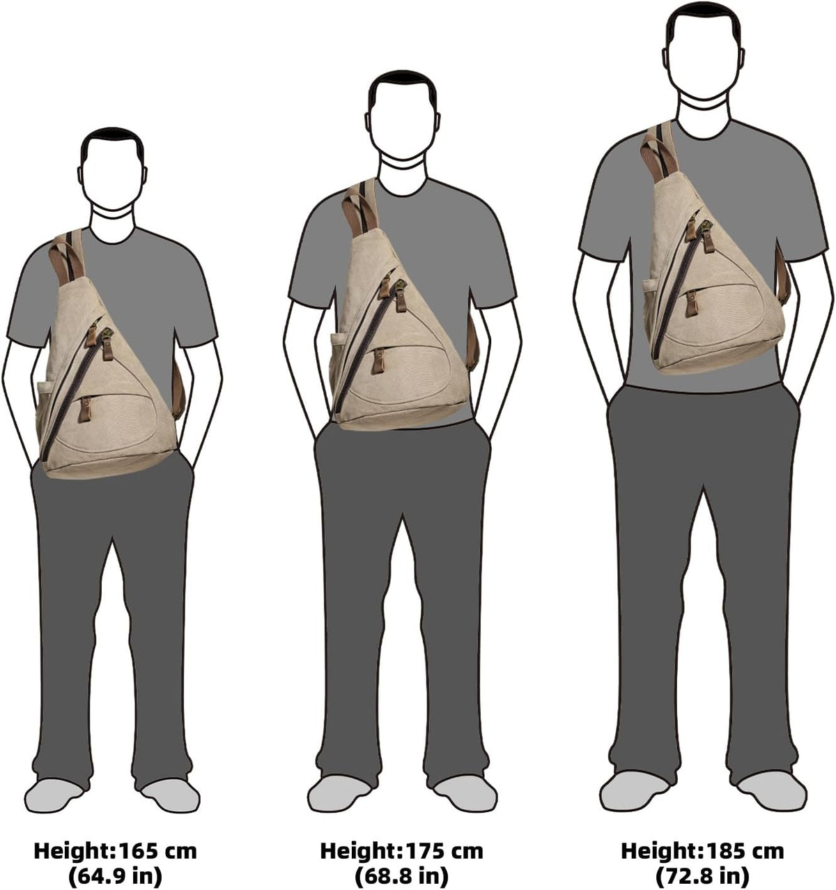 Canvas Sling Bag - Small Crossbody Backpack Shoulder Casual Daypack Rucksack for Men Women(Large Version,Khaki)