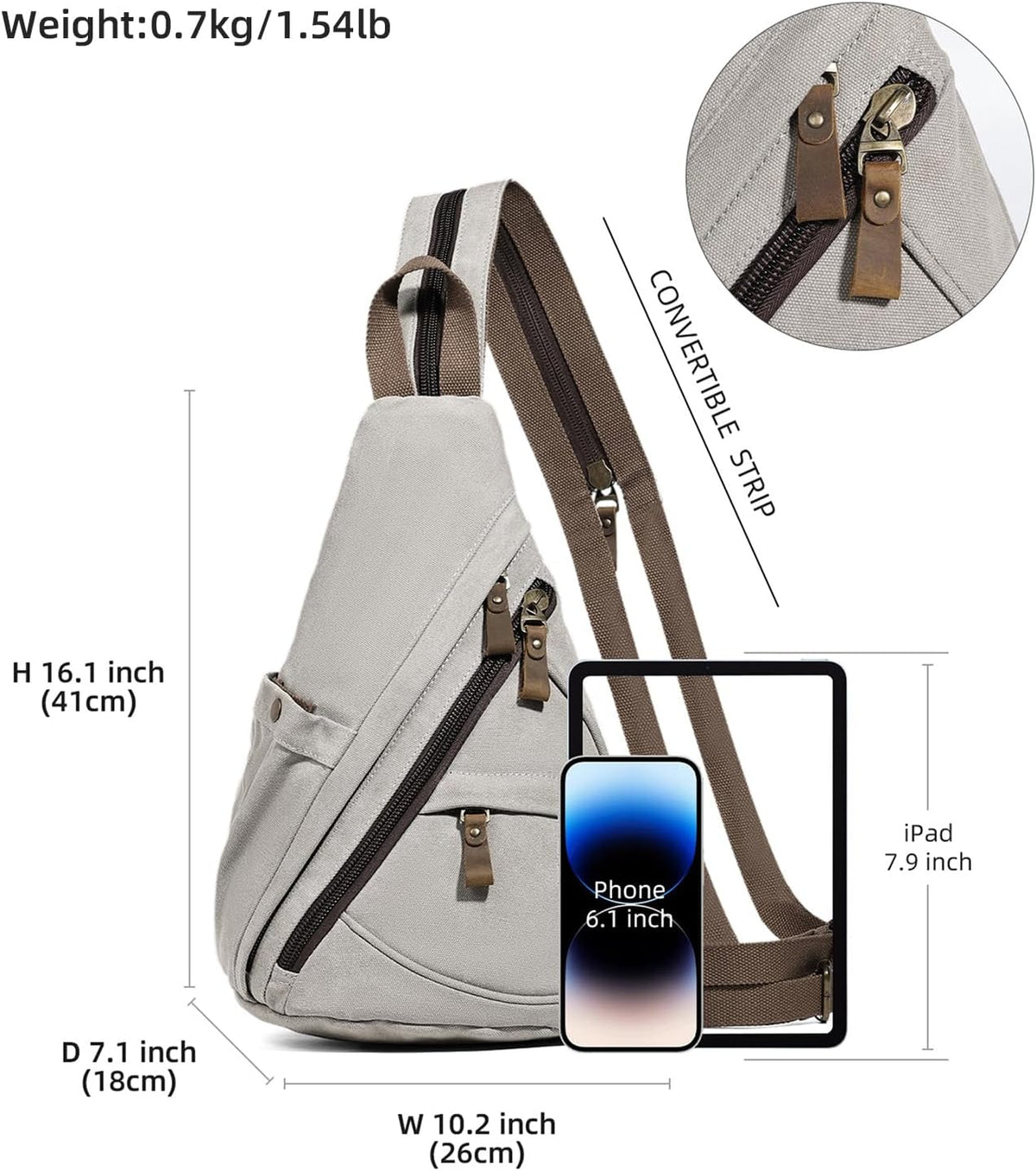 Canvas Sling Bag - Small Crossbody Backpack Shoulder Casual Daypack Rucksack for Men Women(Large Version,Khaki)