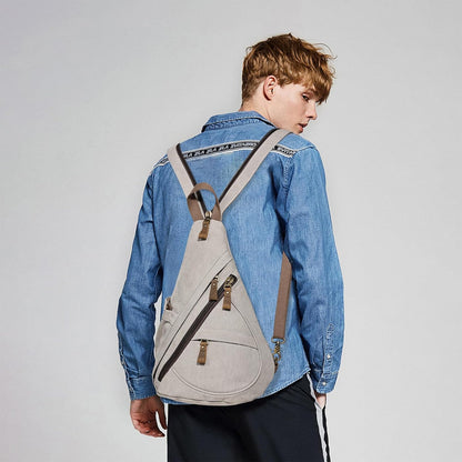 Canvas Sling Bag - Small Crossbody Backpack Shoulder Casual Daypack Rucksack for Men Women(Large Version,Khaki)