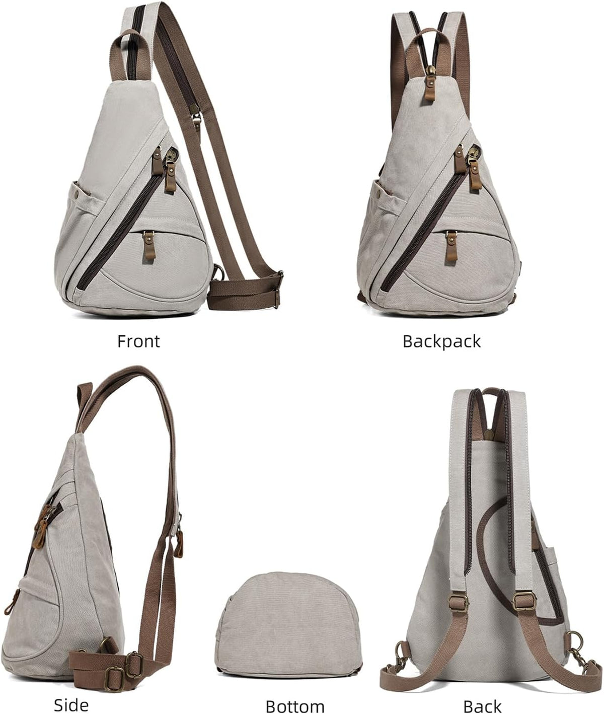 Canvas Sling Bag - Small Crossbody Backpack Shoulder Casual Daypack Rucksack for Men Women(Large Version,Khaki)