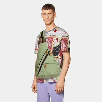 Canvas Sling Bag - Small Crossbody Backpack Shoulder Casual Daypack Rucksack for Men Women(Large Version,Khaki)