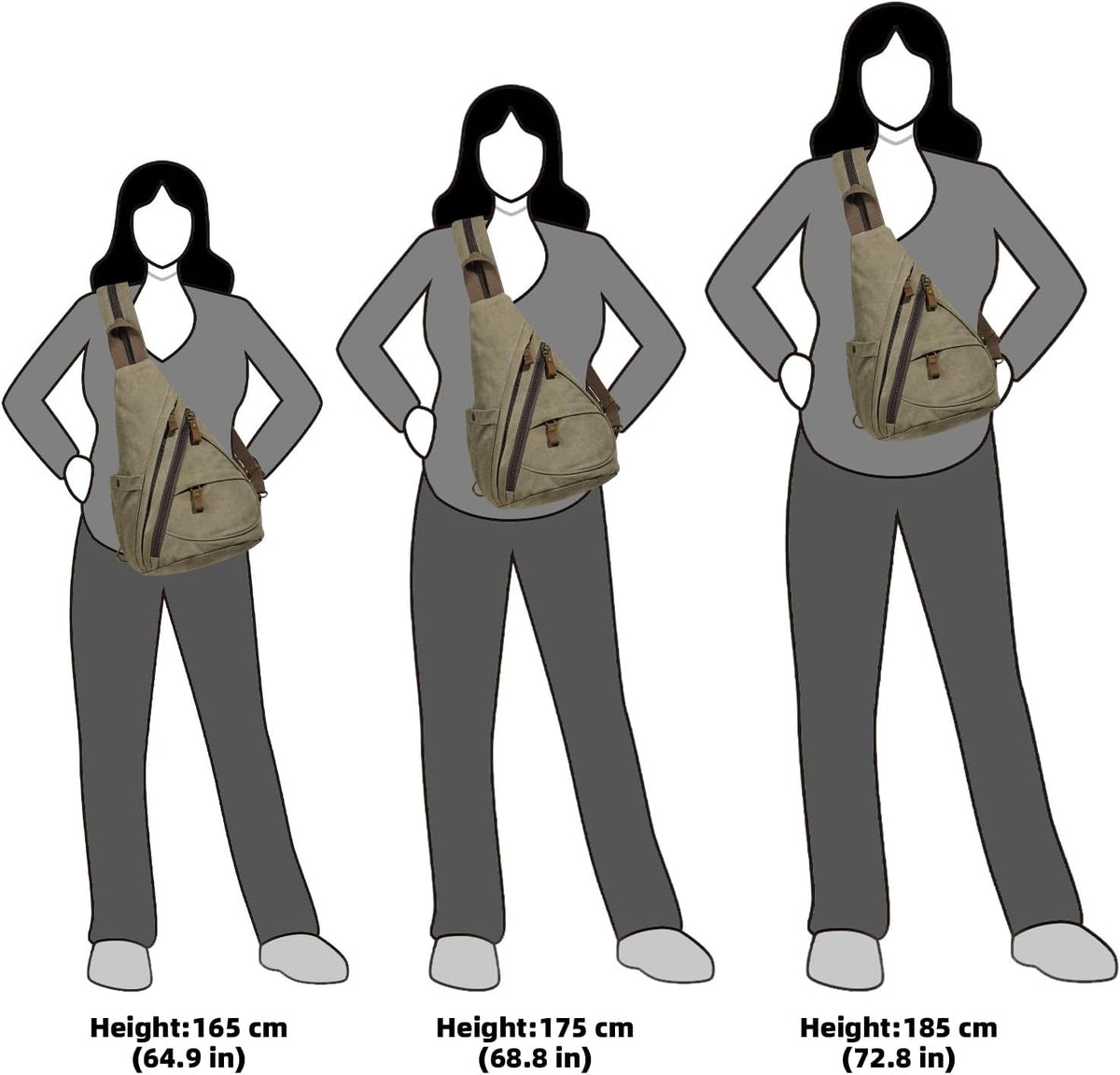 Canvas Sling Bag - Small Crossbody Backpack Shoulder Casual Daypack Rucksack for Men Women(Large Version,Khaki)
