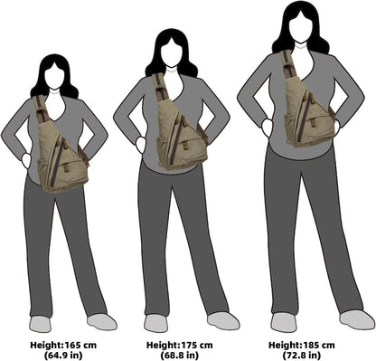Canvas Sling Bag - Small Crossbody Backpack Shoulder Casual Daypack Rucksack for Men Women(Large Version,Khaki)