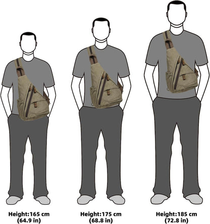 Canvas Sling Bag - Small Crossbody Backpack Shoulder Casual Daypack Rucksack for Men Women(Large Version,Khaki)