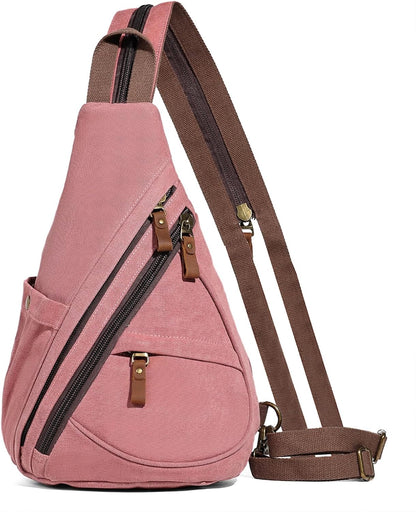 Canvas Sling Bag - Small Crossbody Backpack Shoulder Casual Daypack Rucksack for Men Women(Large Version,Khaki)