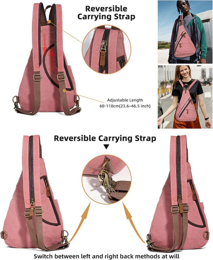 Canvas Sling Bag - Small Crossbody Backpack Shoulder Casual Daypack Rucksack for Men Women(Large Version,Khaki)