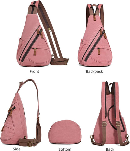 Canvas Sling Bag - Small Crossbody Backpack Shoulder Casual Daypack Rucksack for Men Women(Large Version,Khaki)