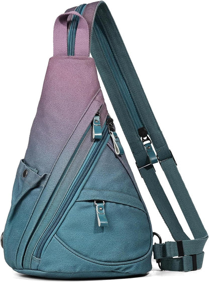 Canvas Sling Bag - Small Crossbody Backpack Shoulder Casual Daypack Rucksack for Men Women(Large Version,Khaki)