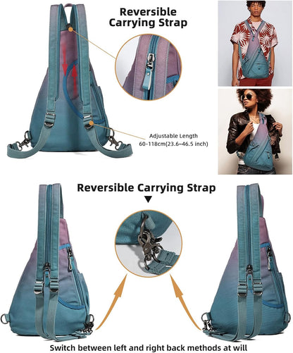 Canvas Sling Bag - Small Crossbody Backpack Shoulder Casual Daypack Rucksack for Men Women(Large Version,Khaki)
