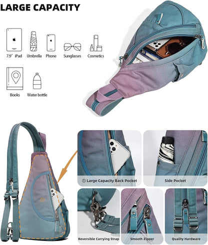 Canvas Sling Bag - Small Crossbody Backpack Shoulder Casual Daypack Rucksack for Men Women(Large Version,Khaki)